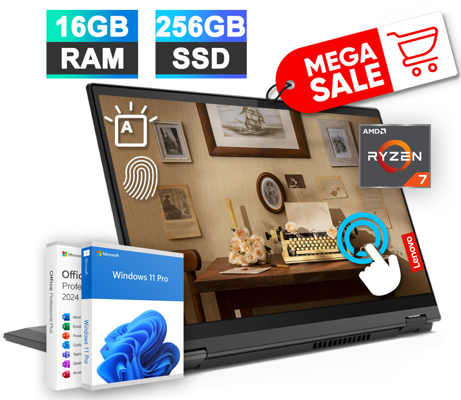 Lenovo IdeaPad 5 Laptop 14 Touch Backlit AMD Ryzen 7 16GB RAM & 256GB SSD Office