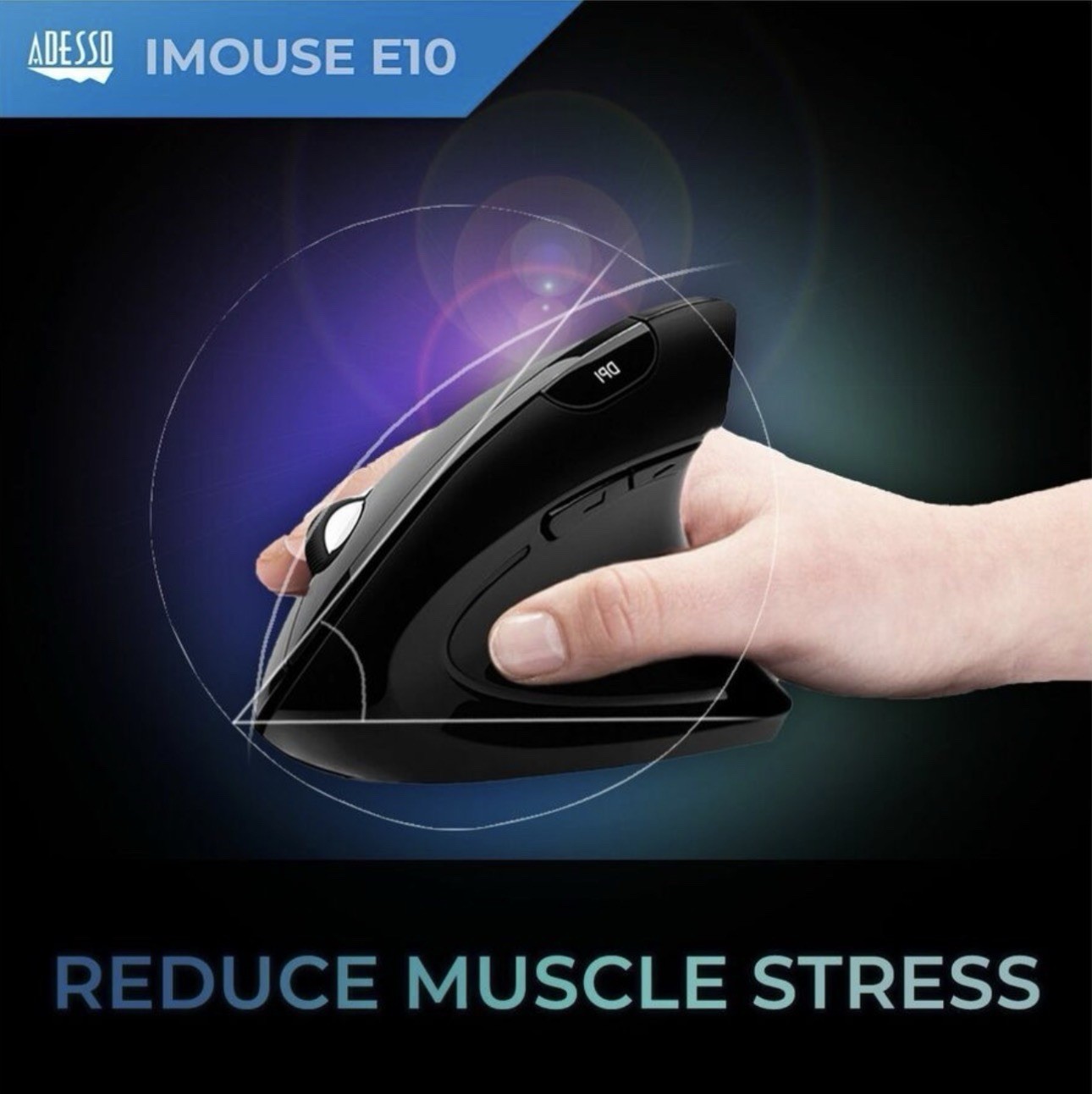 Adesso iMouse E10 Wireless Vertical Ergonomic Mouse Optical 1600 DPI Black