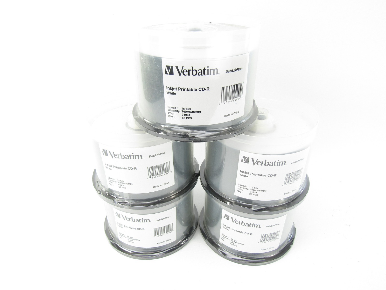 Lot of 250 Verbatim DataLifePlus Inject Printable CD-R 700MB/80Min CDs (5 Packs)