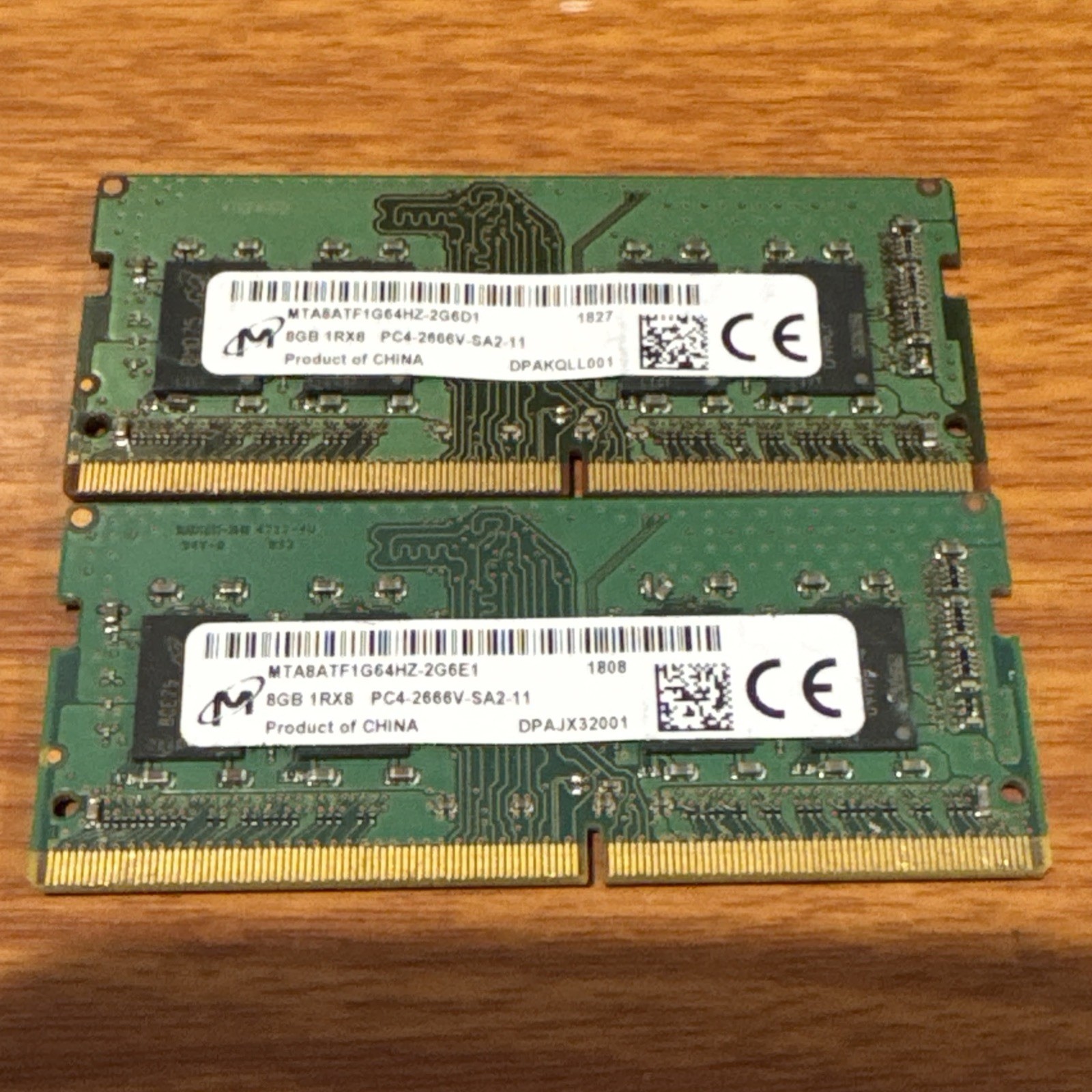 LOT OF 2 Micron 8GB 1Rx8 PC4-2666V-SA2-11 Laptop RAM Module