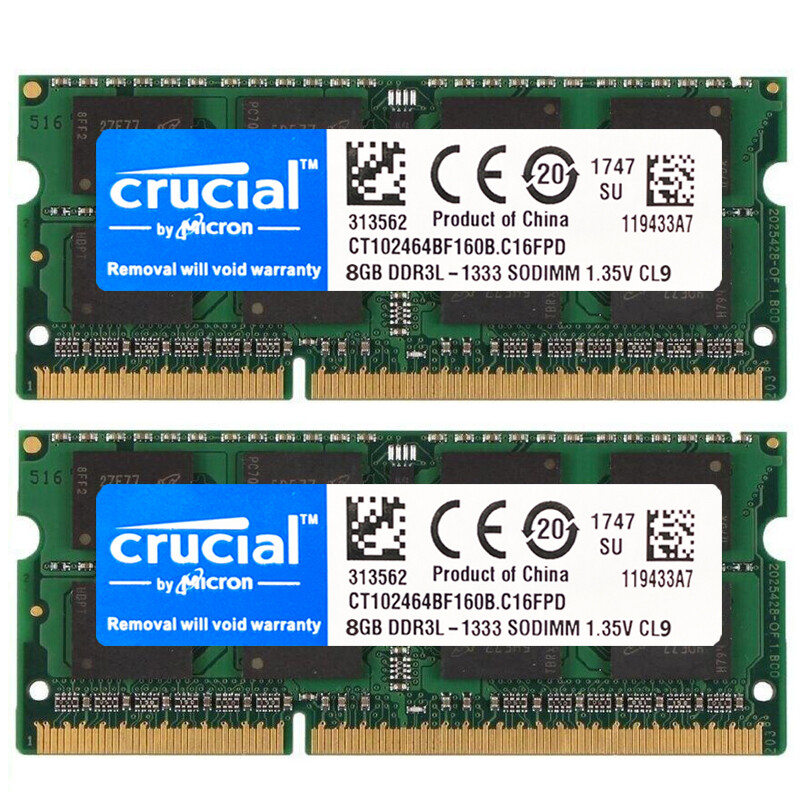 CRUCIAL DDR3L 16GB (8GB x2) 1333mhz PC3L-10600 Laptop SODIMM Memory RAM DDR3