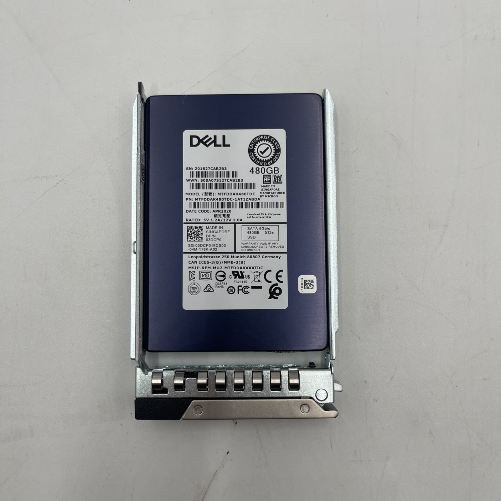 3DCP0 Dell 480GB SATA 6Gb/s Read Intensive 512e 2.5" SSD 03DCP0 MTFDDAK480TDC