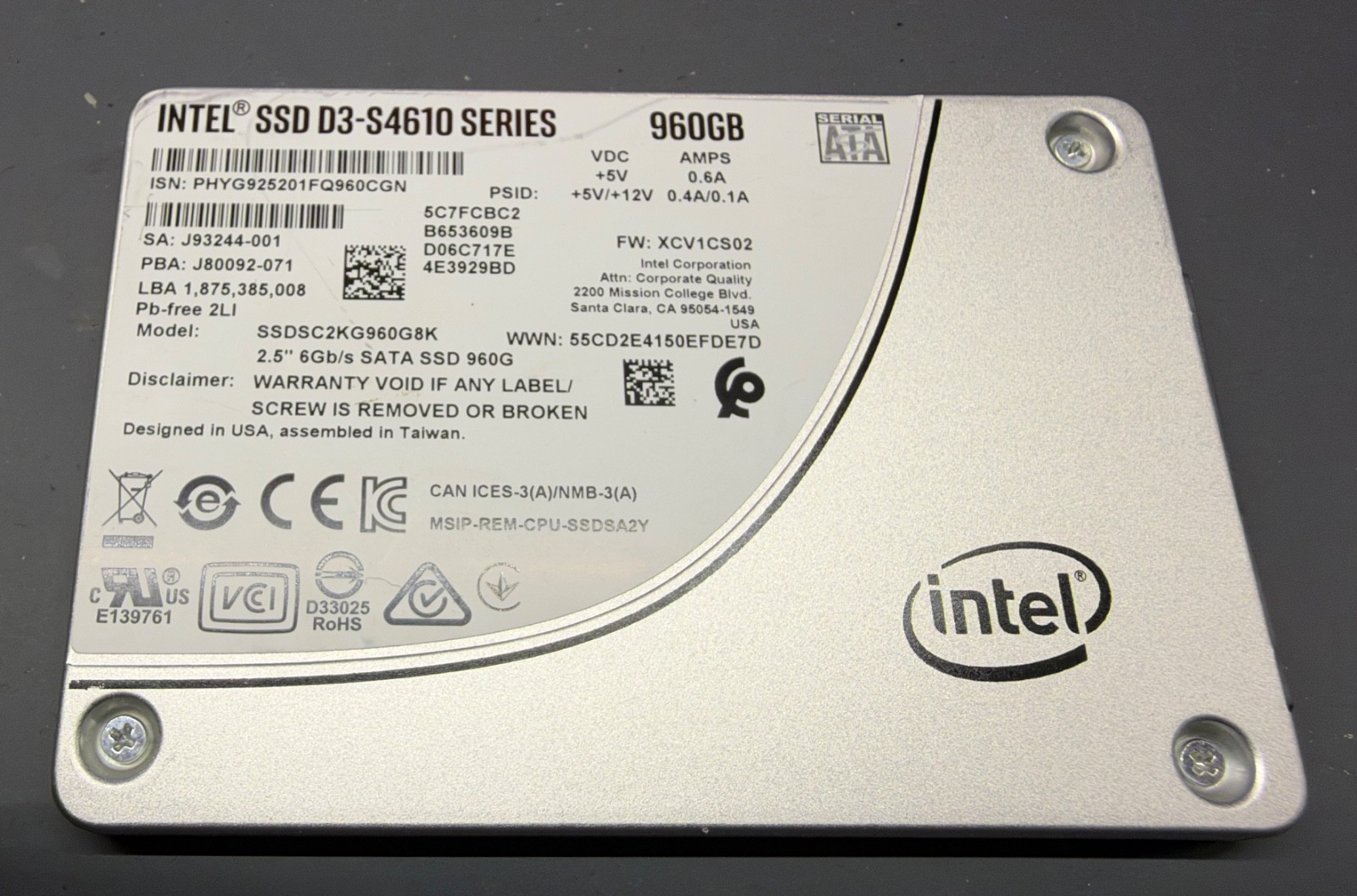 Only 17 HOURS Practically new. INTEL SSD D3-S4610 SERIES 960GB - Health: 100%