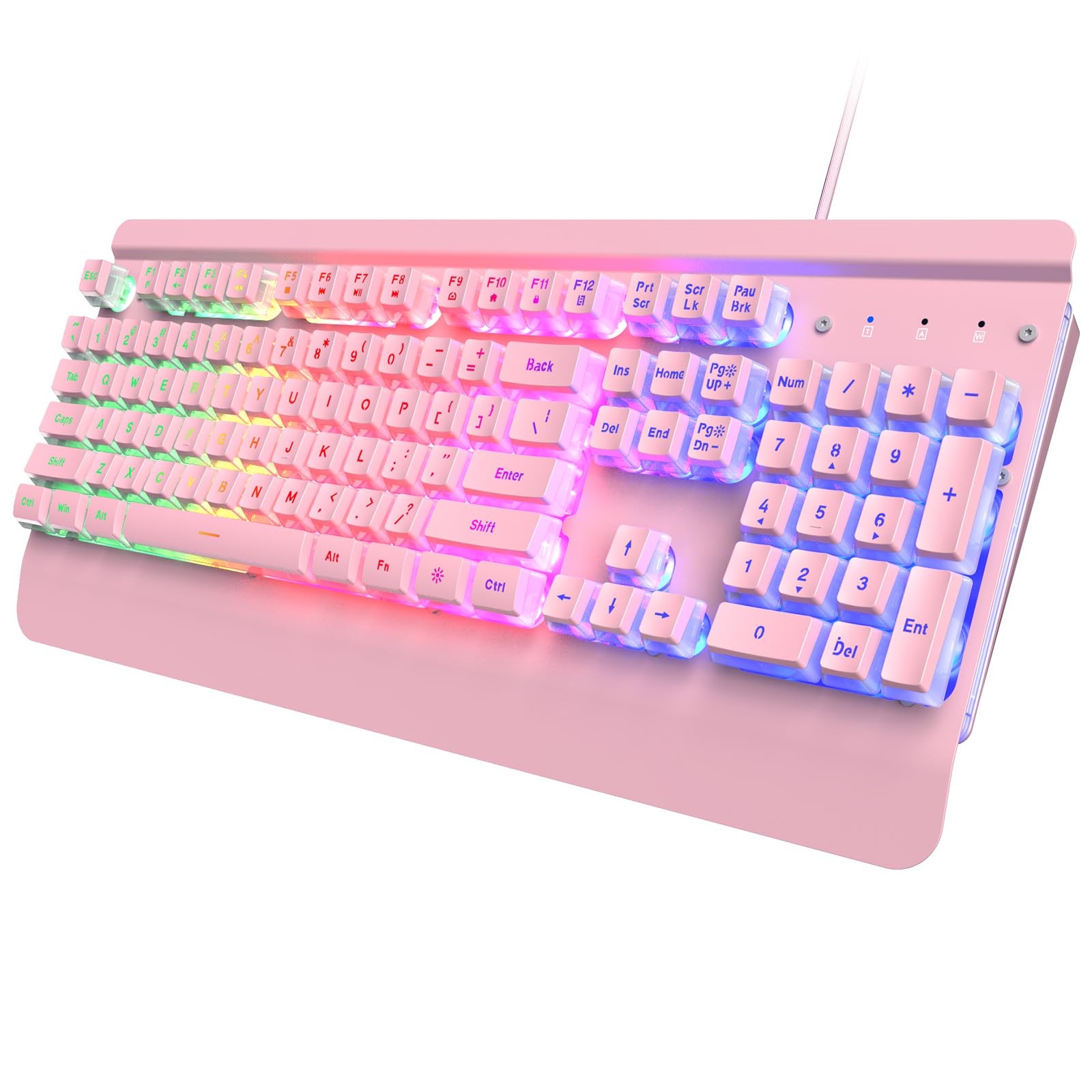 Pink Creamy Gaming Keyboard 104 Keys AllMetal USB Wired Backlit Silent