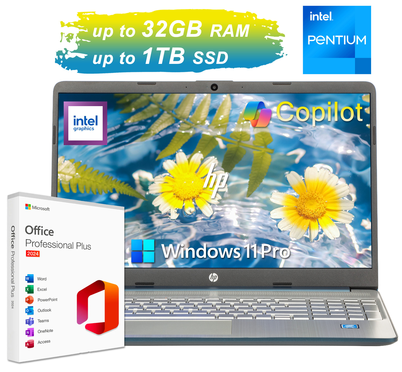 NEW HP Laptop Computer 15.6" Quad-Core Intel Pentium Up to 32GB RAM 1TB SSD Pro