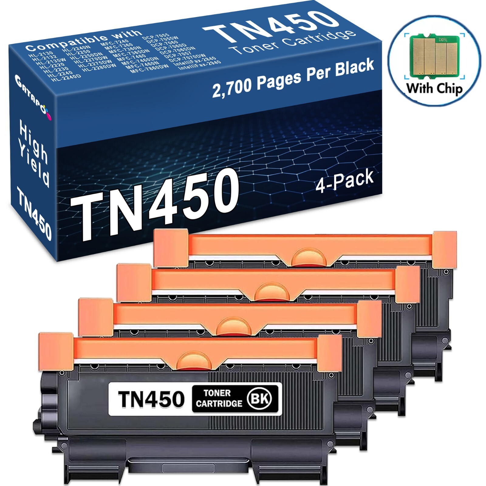 4PK TN450 Toner Cartridge for Brother HL-2280DW HL-2230 Intellifax2840