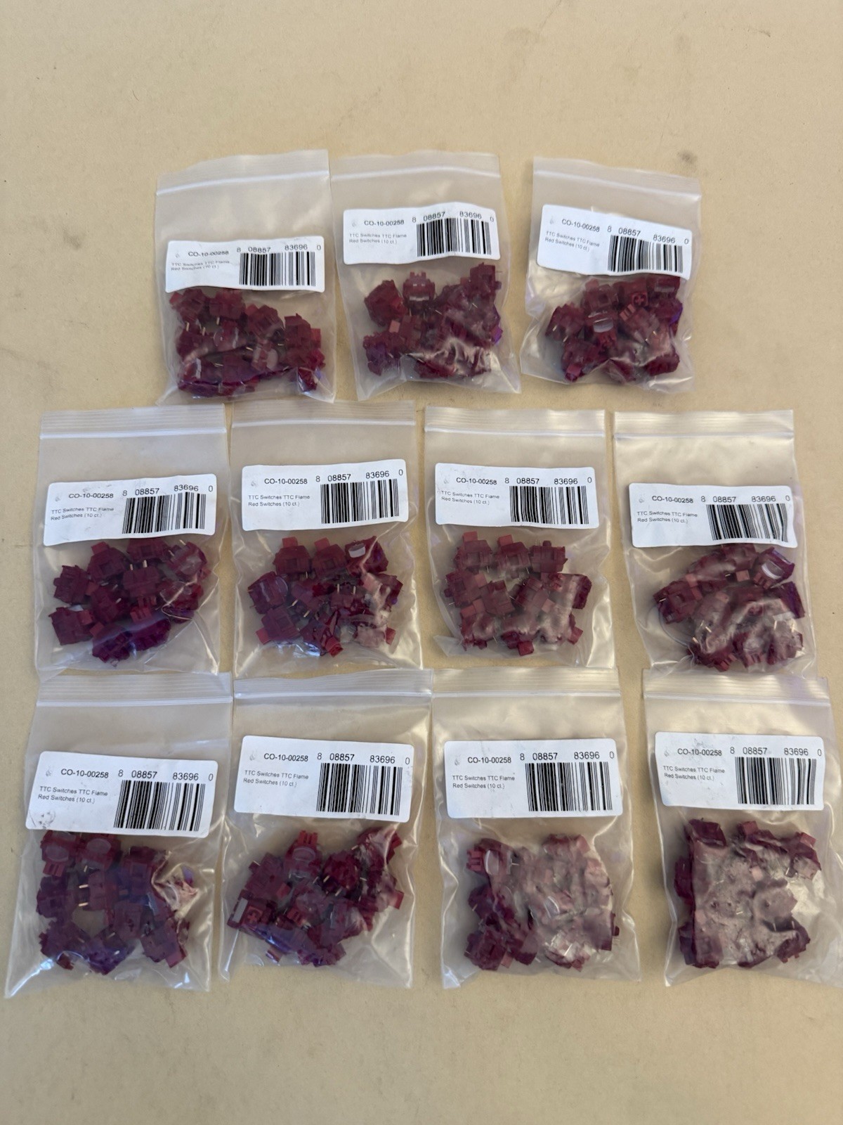 110x TTC Flame Red Linear Mechanical Keyboard Switches Lot 11 Packs of 10 