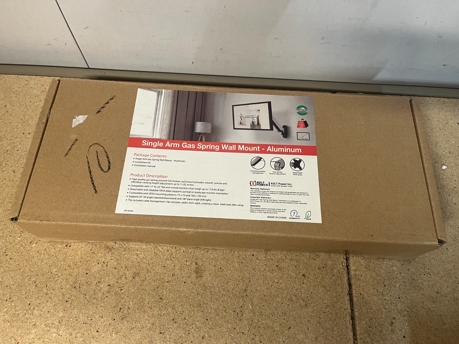 AVLT Single 17"-32" Single Arm Gas Spring Wall Monitor Mount AVLT-DM08-11823