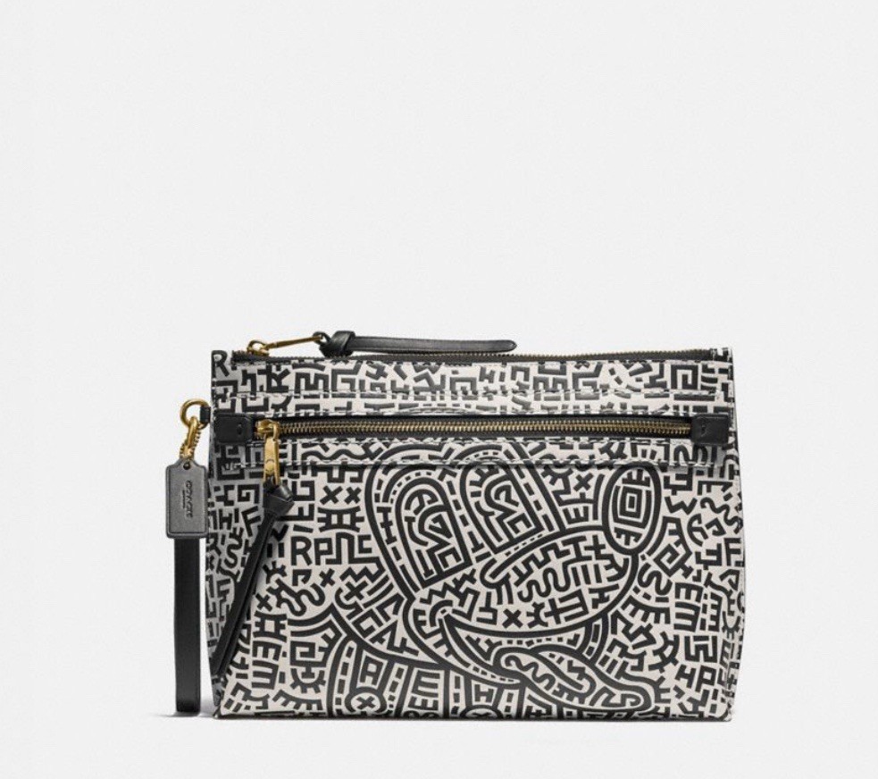 NWT Coach Disney Mickey Mouse X Keith Haring Academy Pouch In  B / W Leather