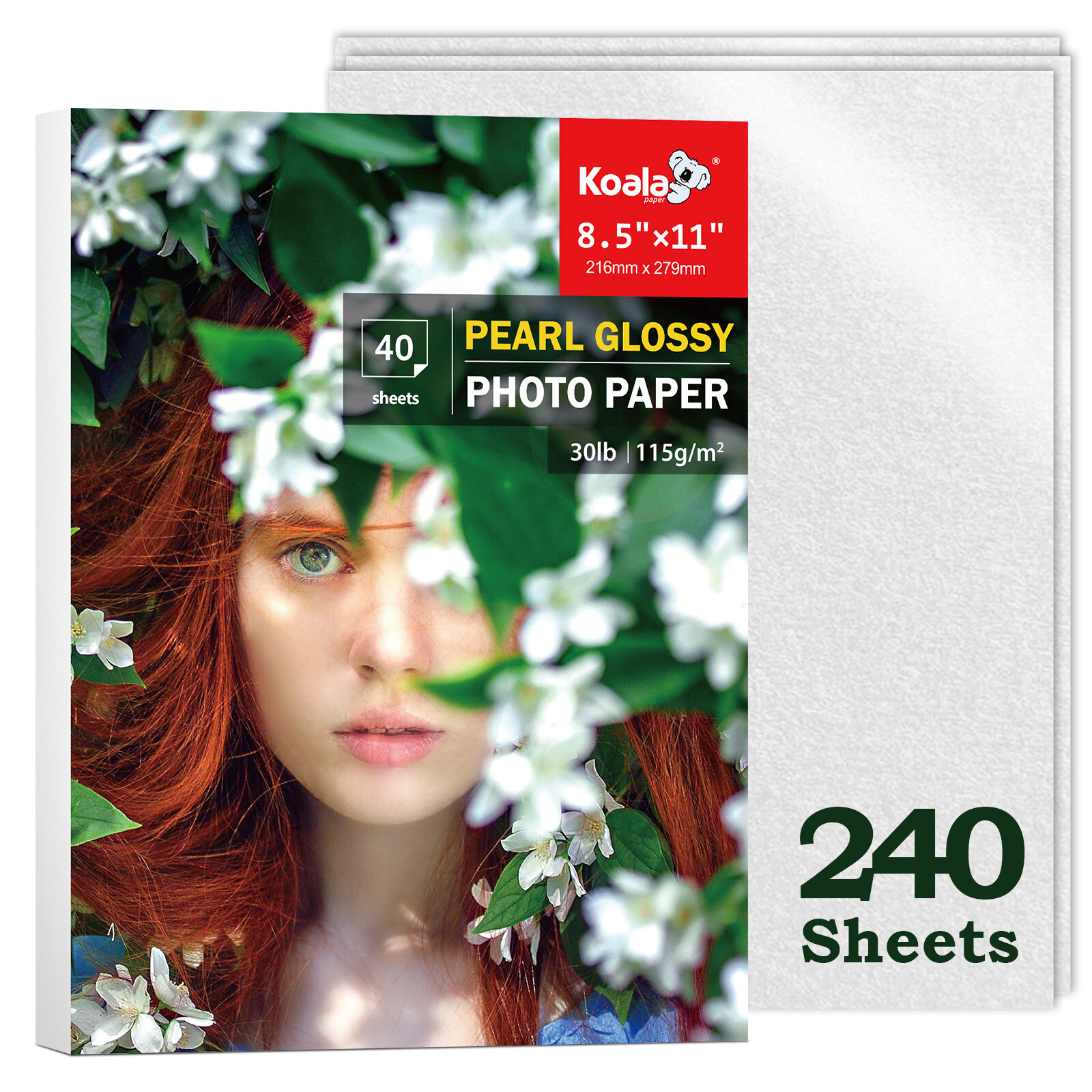 Koala Pearl Glossy Photo Paper 8.5x11 Thin 30lb 240 Count Inkjet + Laser Printer