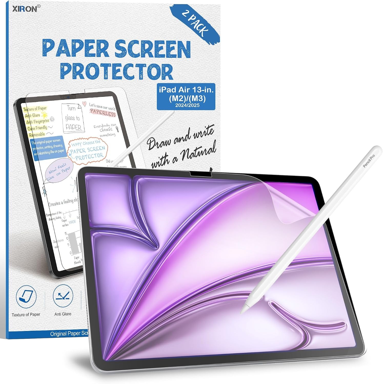 2 Pack Paper Screen Protector for iPad Air 13-inch, Matte PET Film, Anti-Scratch