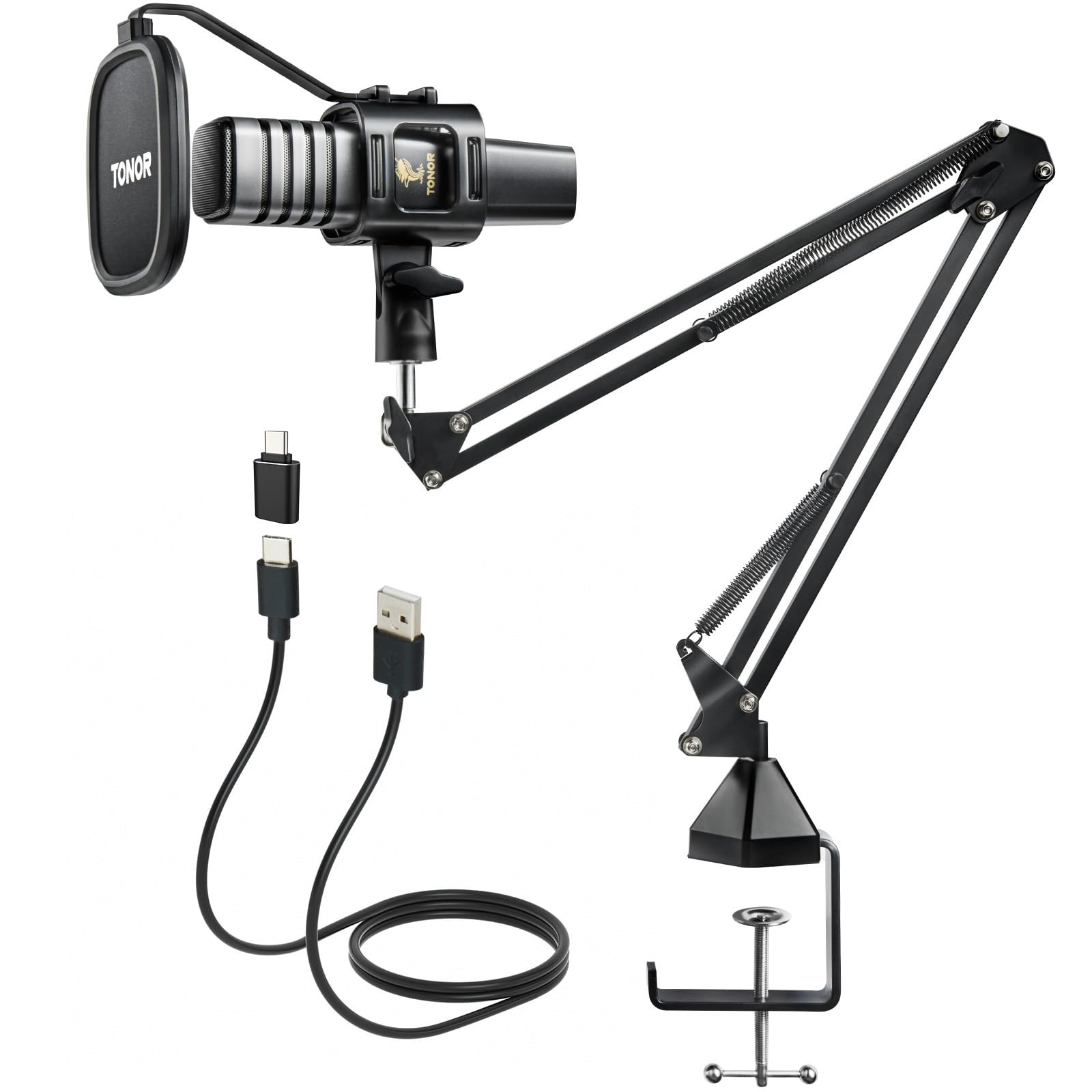 TONOR USB Microphone Kit, PC Podcast Recording 15.3 x 22.9 x 10.3 cm³, Black