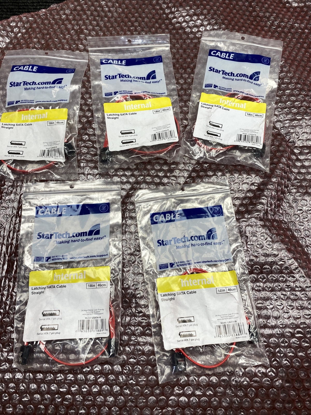 Lot of 5 StarTech LSATA18 18in Latching SATA Cable Male SATA - 18 - Red