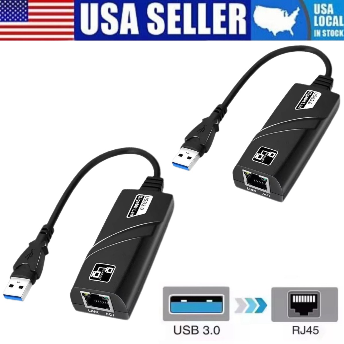 USB 3.0 Gigabit Ethernet LAN RJ45 1000Mbps Network Adapter For Windows PC Lot
