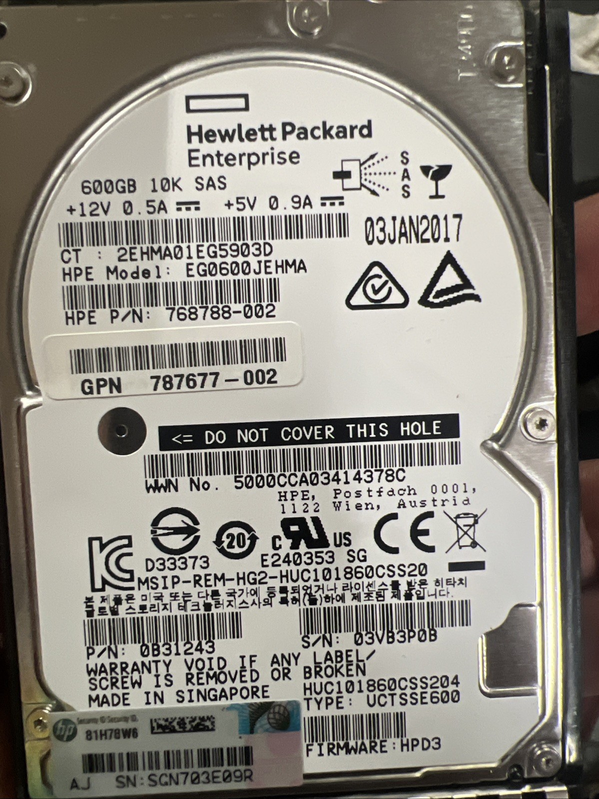 LOT OF 12 HPE EG0600JEHMA HDD 600GB SAS 12Gb/s 2.5" 10K 768788-002 512 b/s