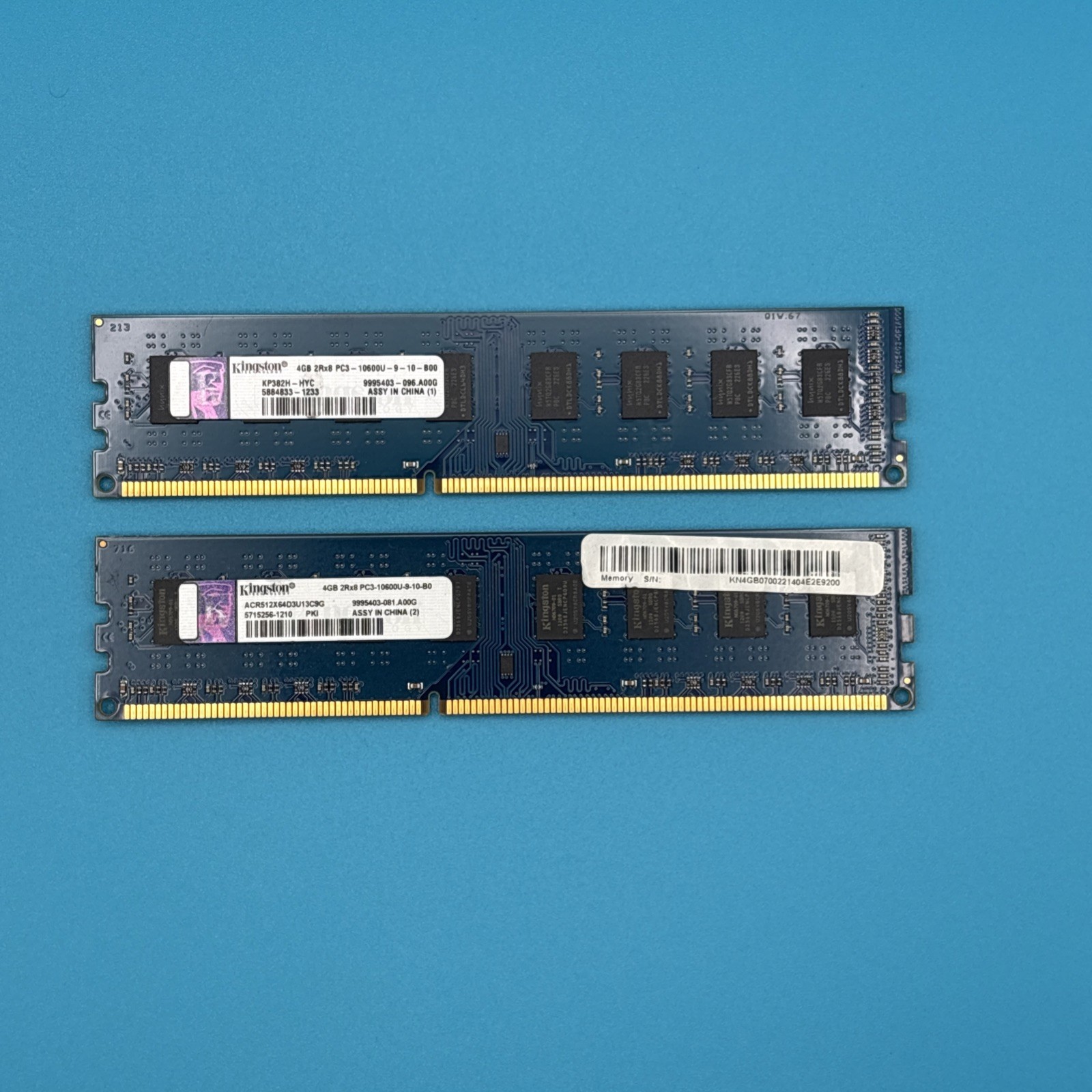 Two 4G Kingston DDR3 Ram Pulled From Working Computer 2x8 PC3 - 10600U -9-10-B00