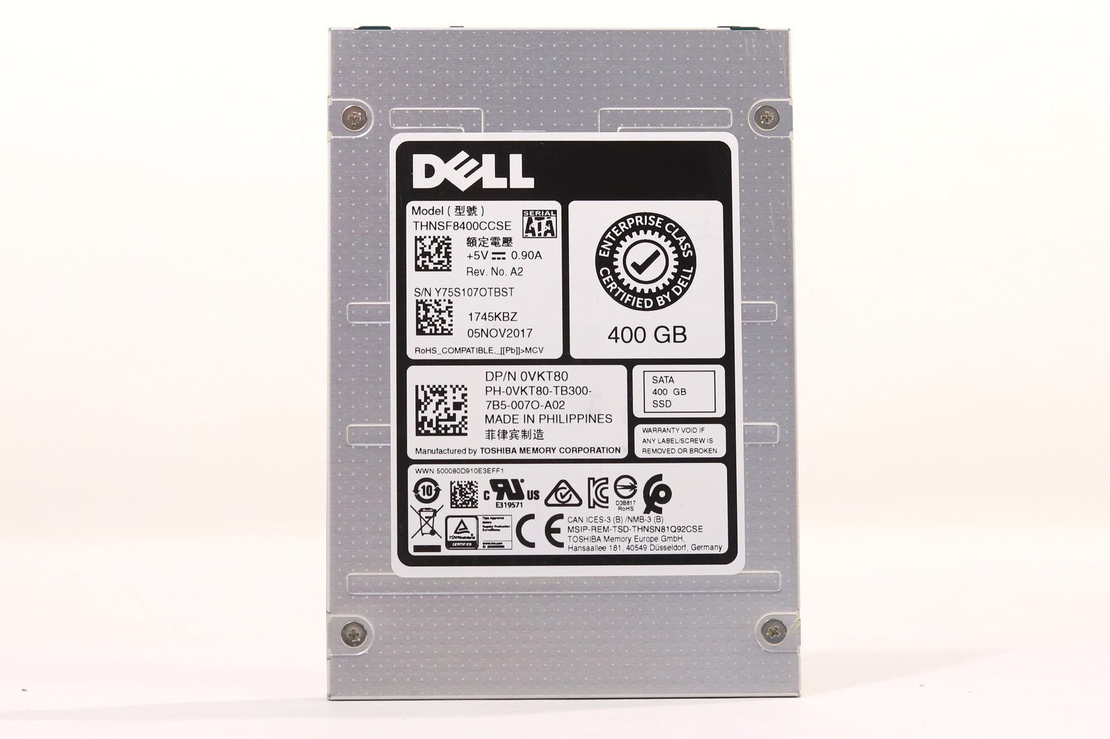 Dell THNSF8400CCSE 400GB 2.5" 6Gb/s Mixed Use MLC SATA III SSD Dell P/N: 0VKT80