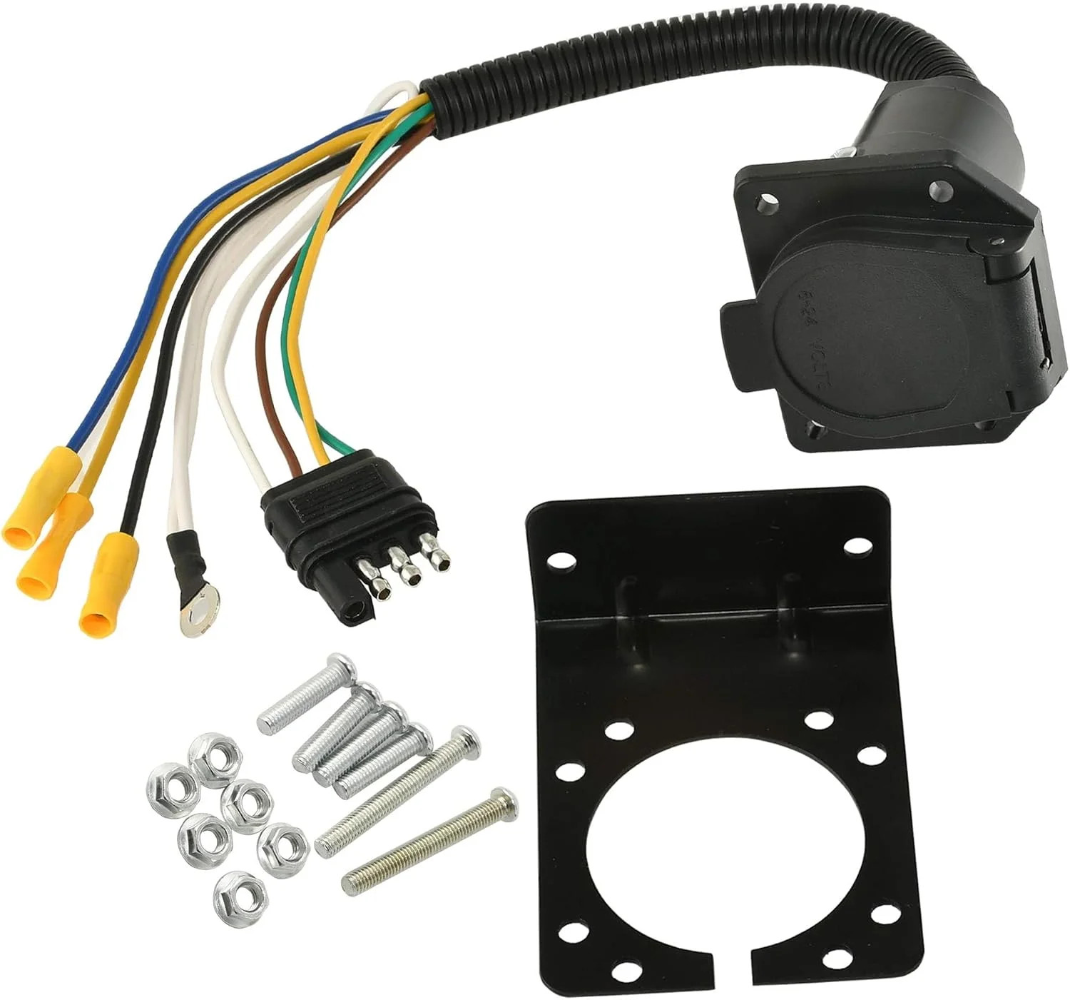 4 Pin to 7 Pin Trailer Adapter with Mounting Bracket, Heavy Duty Pure Copper 4 W