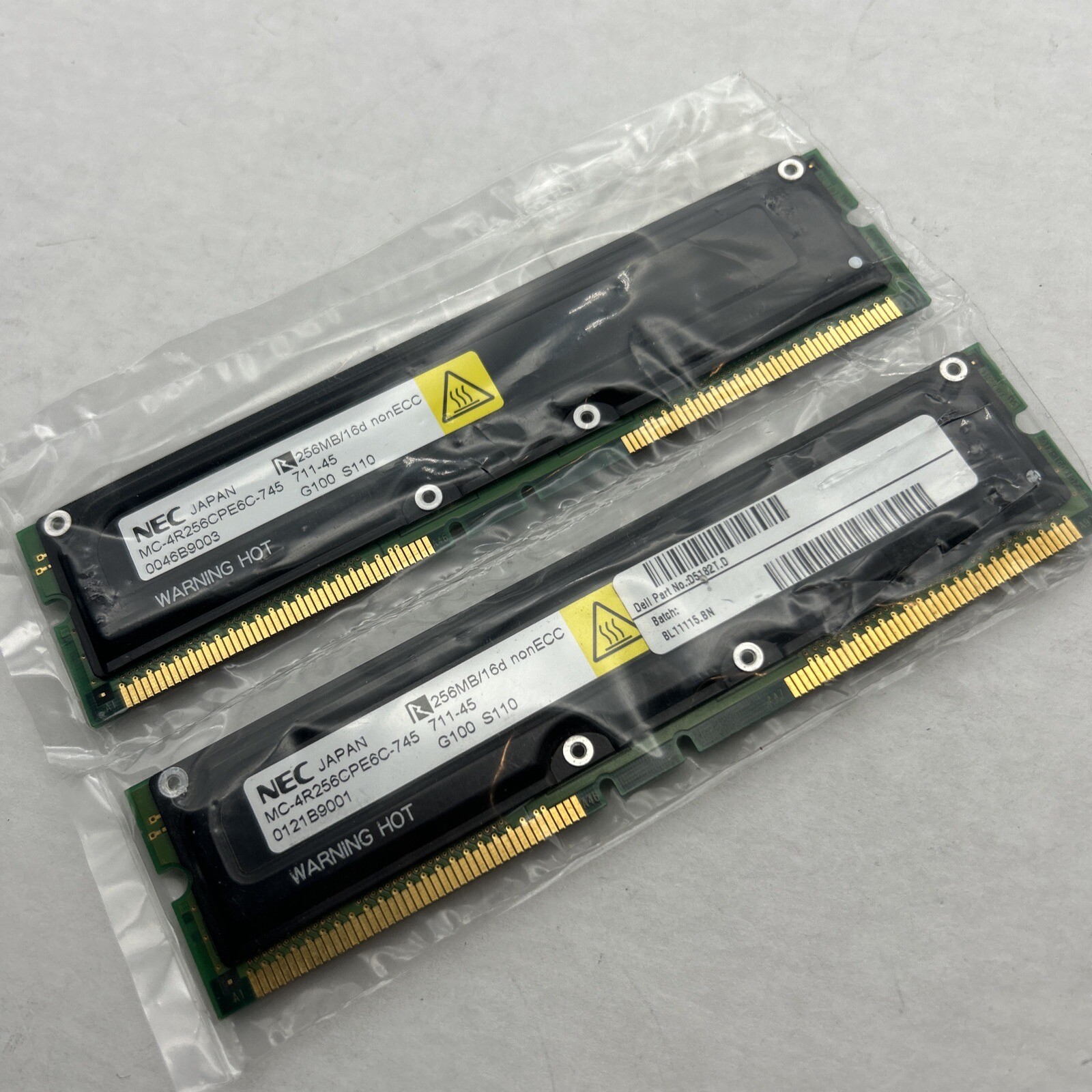 512MB 2x256mb NEC Desktop (2) Modules 711-45 RDram Memory Rambus NON-ECC 256/16d