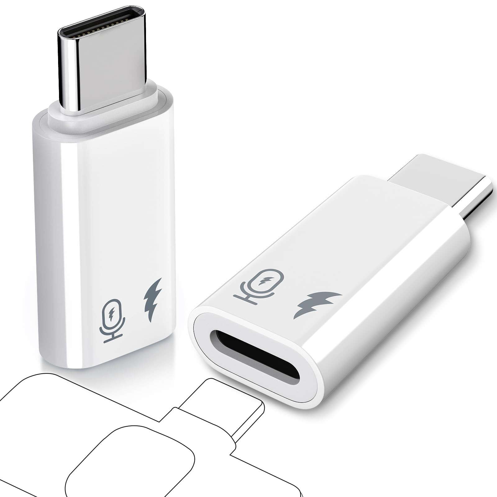 USB C to Lightning Microphone Adapter, 2 Pack Lightning Female to USBC Male f...