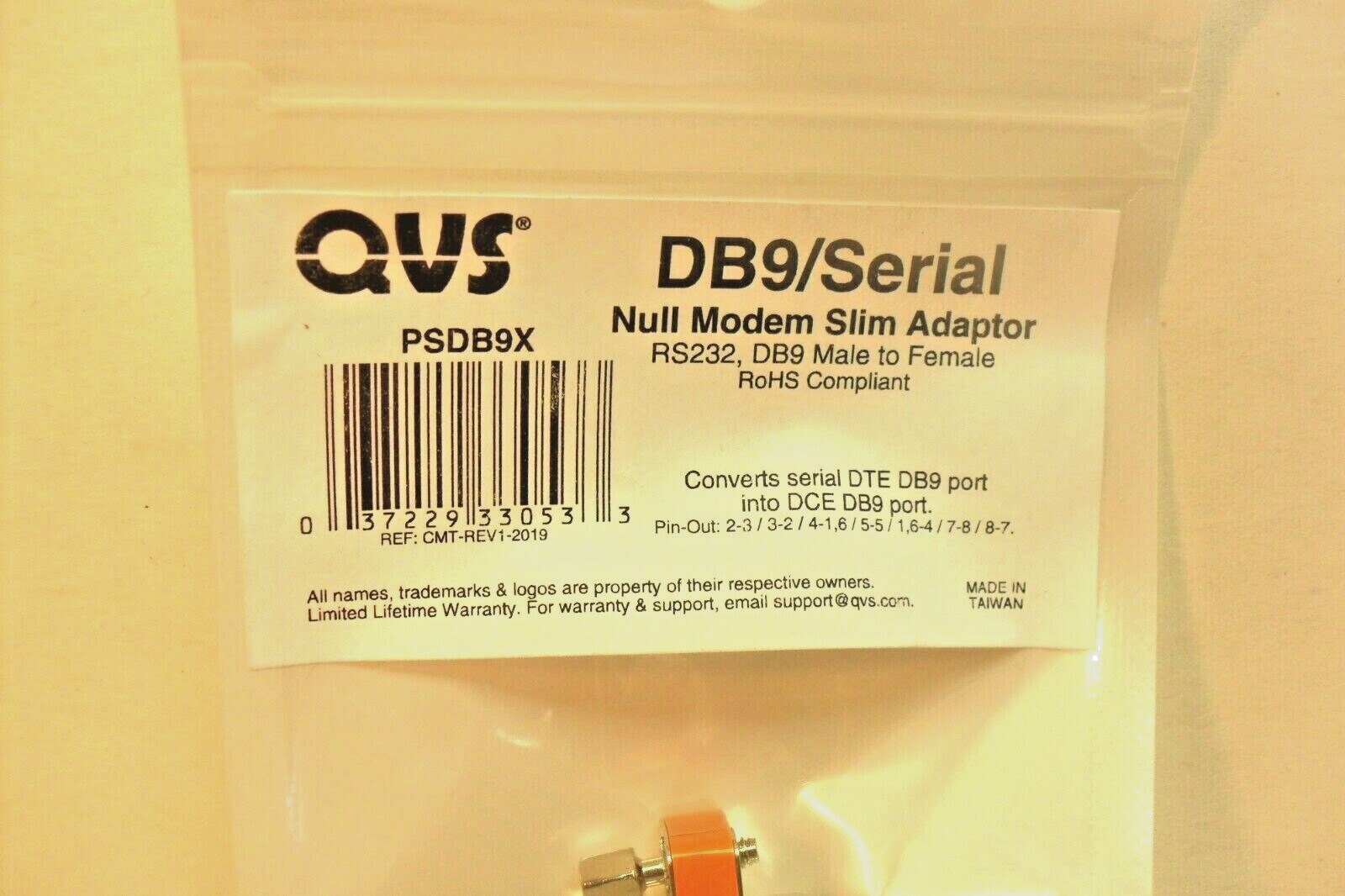 QVS PSDB9X DB9 Male x Female Standard Serial RS232 Null Modem Adaptor Sealed Bag