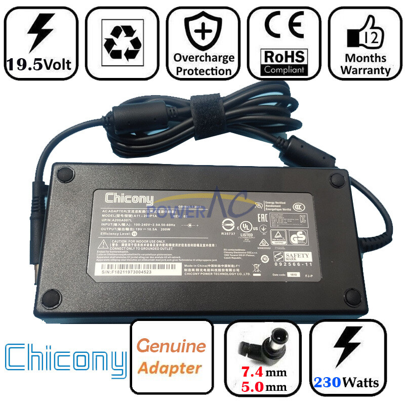 OEM MSI GE63 Raider RGB 8RE-012US GTX 1060 i7-8750H Gaming Charger 200W 7.4*5.0