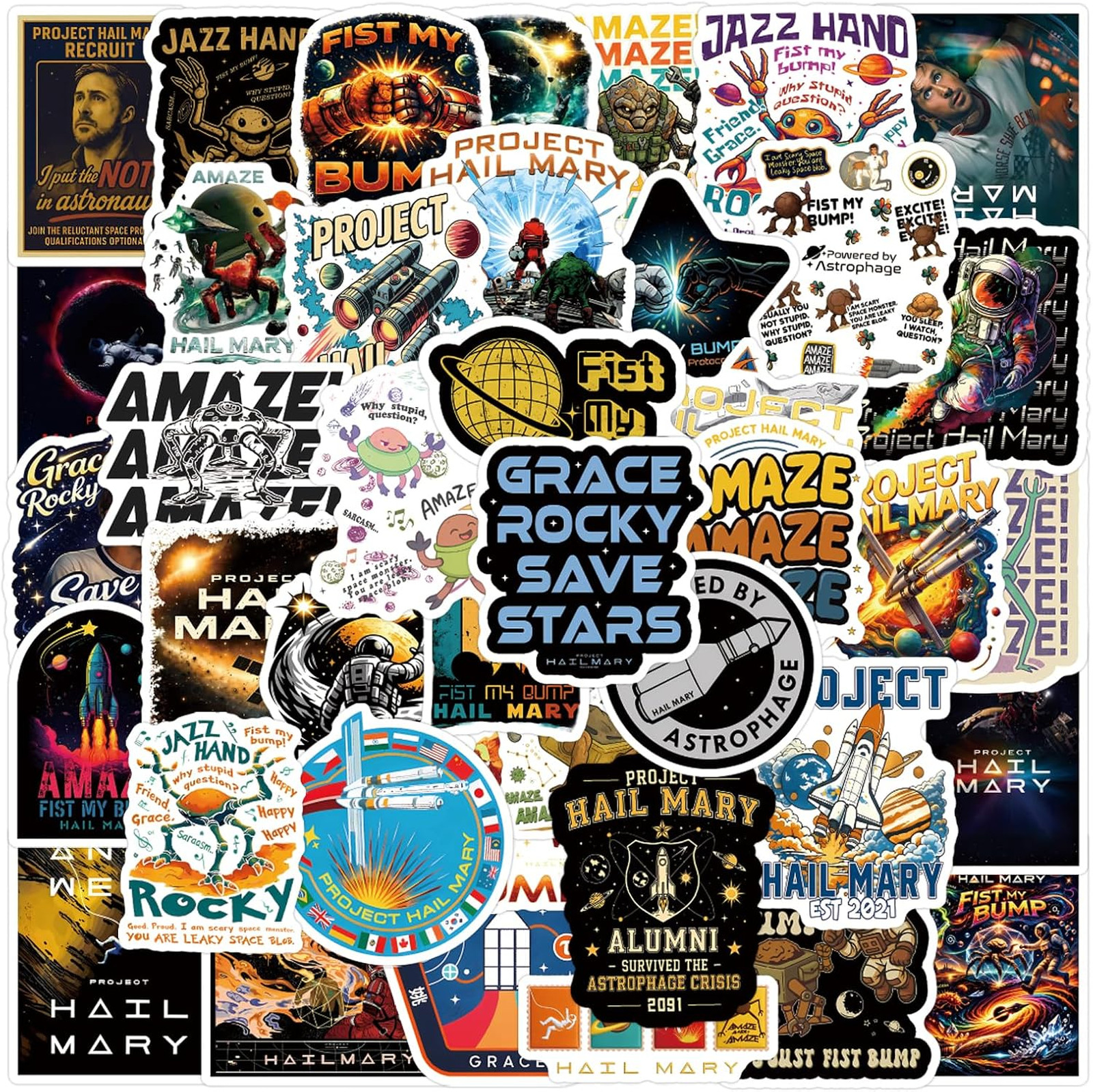 Project Stickers 55pcs for Hail Mary Fans Astrophage Space Theme Laptop Guitar