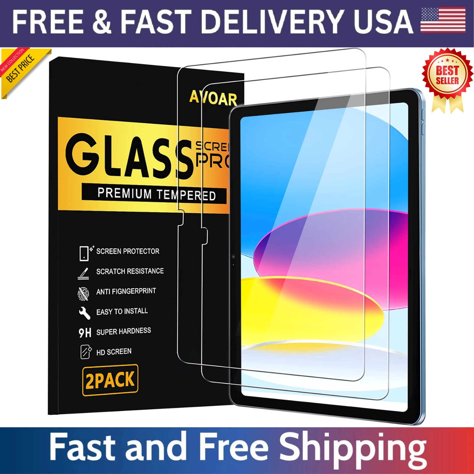 AVOAR 2 Pack Screen Protector for iPad 11th A16 2025 & 10th Generation BLACK 