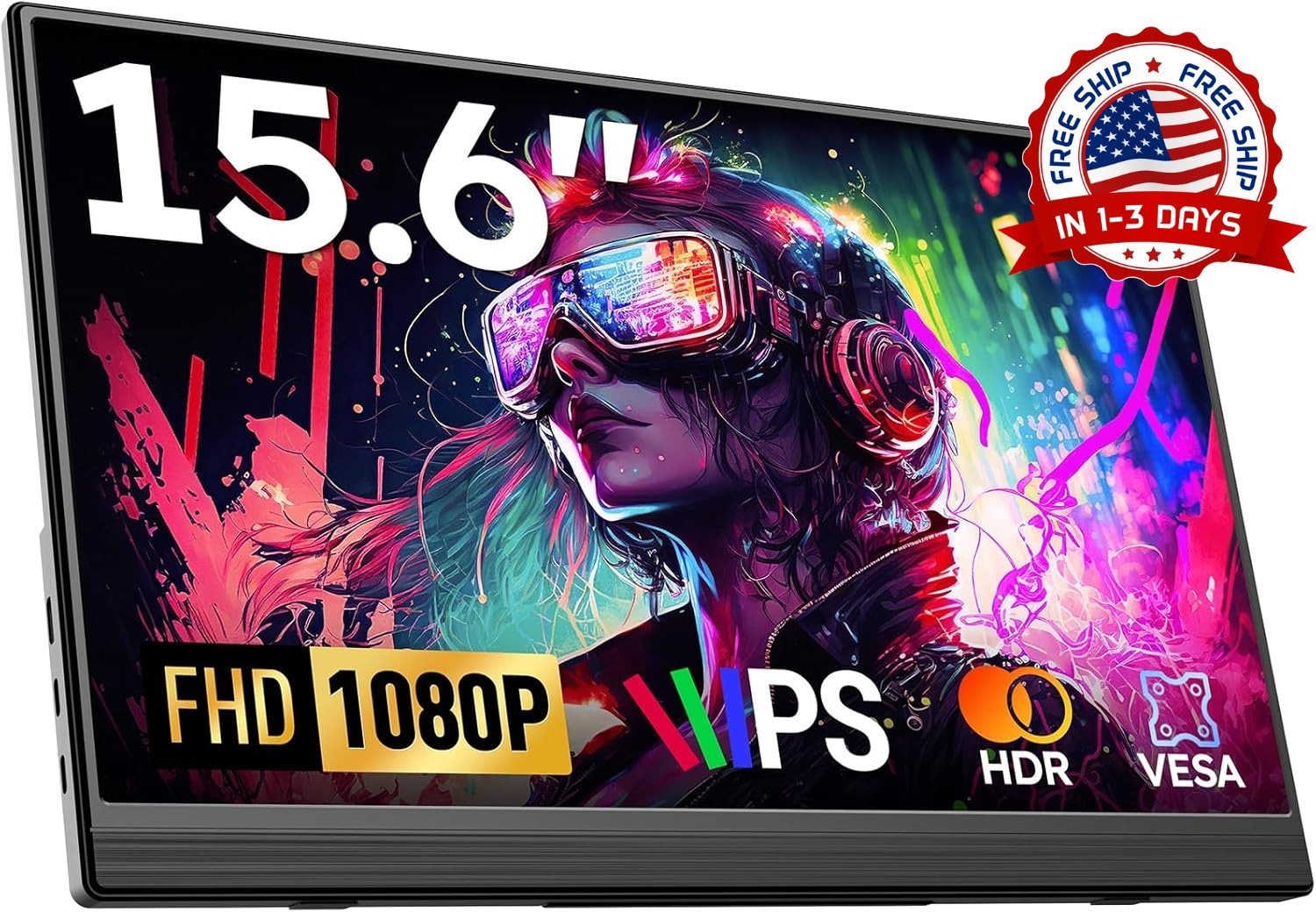 Monitor portátil de 15,6" FHD 1080P, pantalla externa ultradelgada con soporte