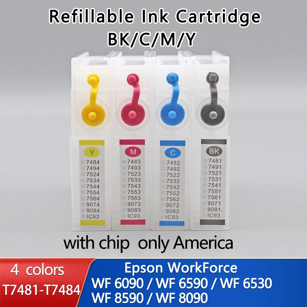 4pc/set Refill Ink Cartridge with Chip for Eps WF-6530 WF-6590 WF-8090 WF-8590