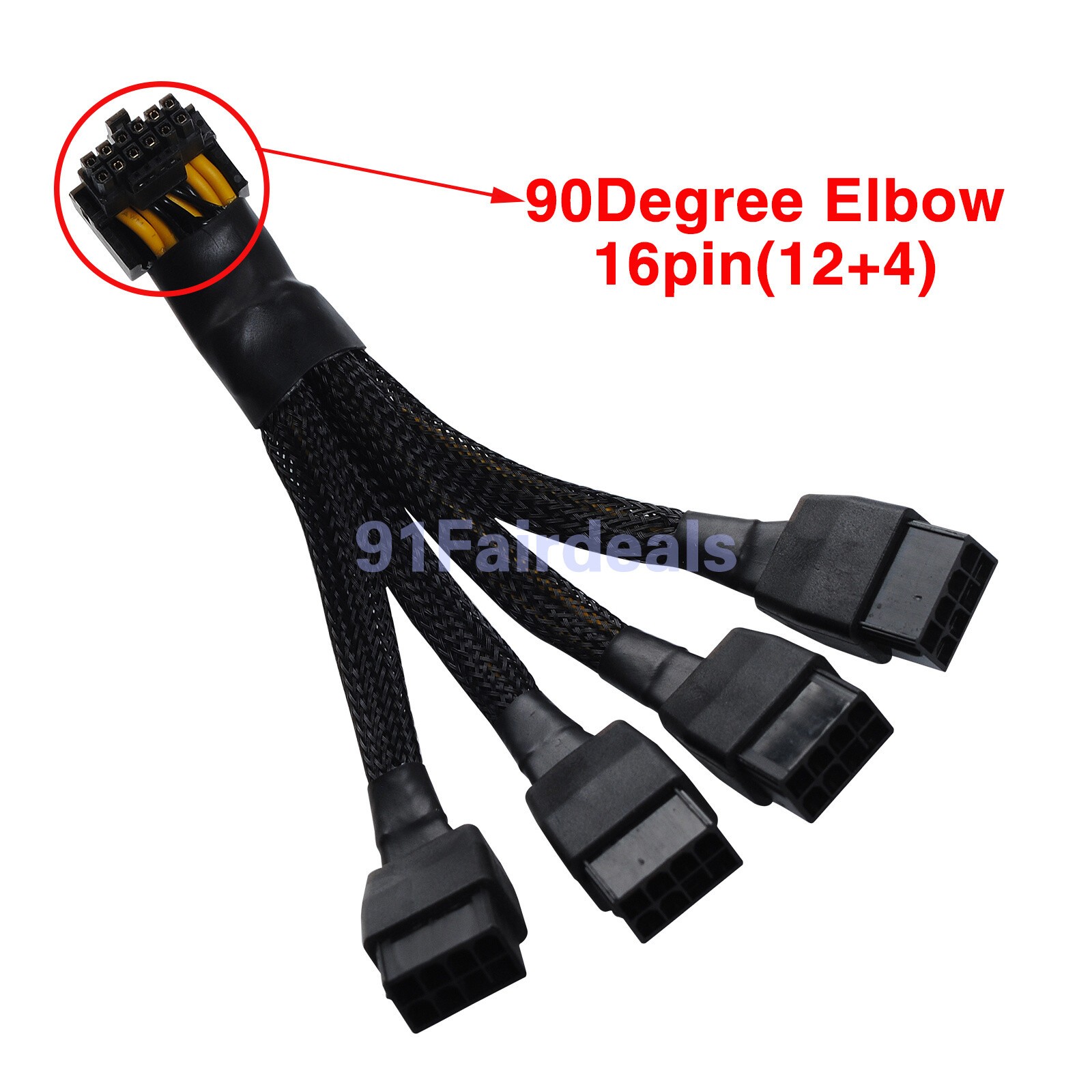 For GPU RTX4090 4080 4X8Pin PCI-E to 16Pin Card Cable 12VHPWR 90-Degree Elbow