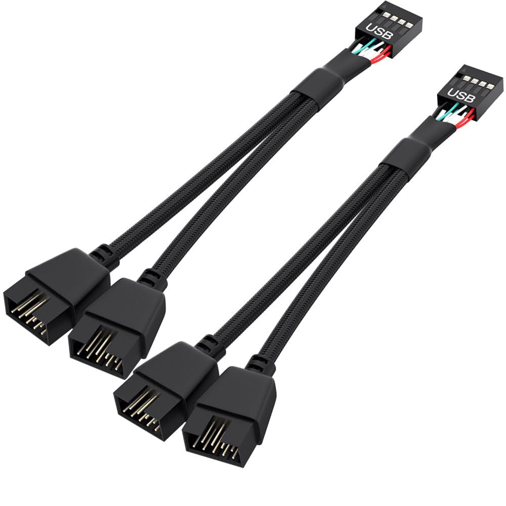 2 Pack Motherboard 9 Pin USB 2.0 to Dual 9 Pin Extension Splitter