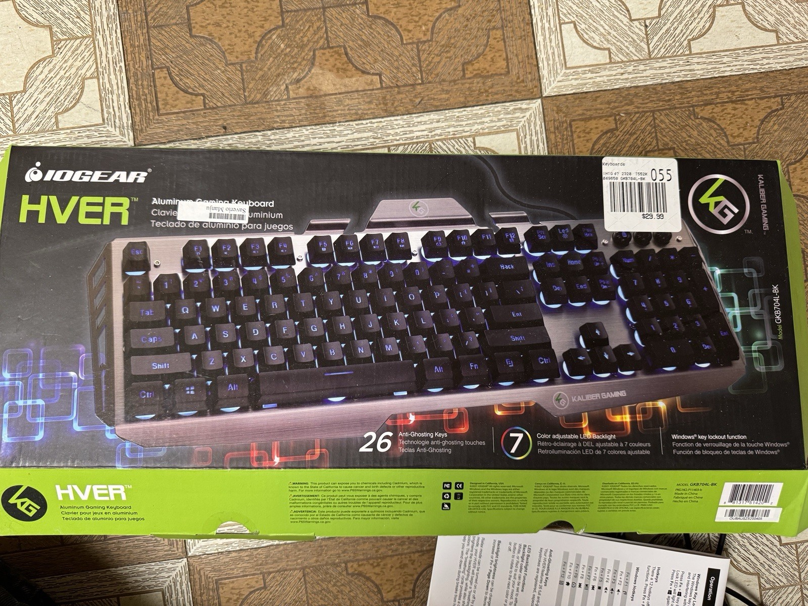 IOGEAR Kaliber Gaming HVER Aluminum Gaming Keyboard, Black/Gray, GKB704L-BK