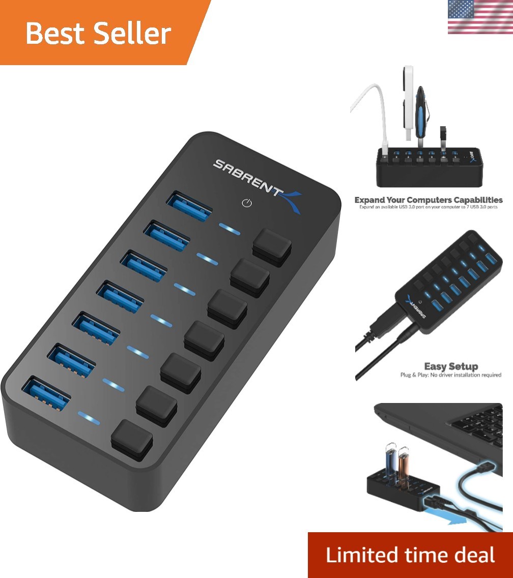 Elegant 7-Port USB 3.0 Hub with Power Control & Data Transfer up to 5Gbps