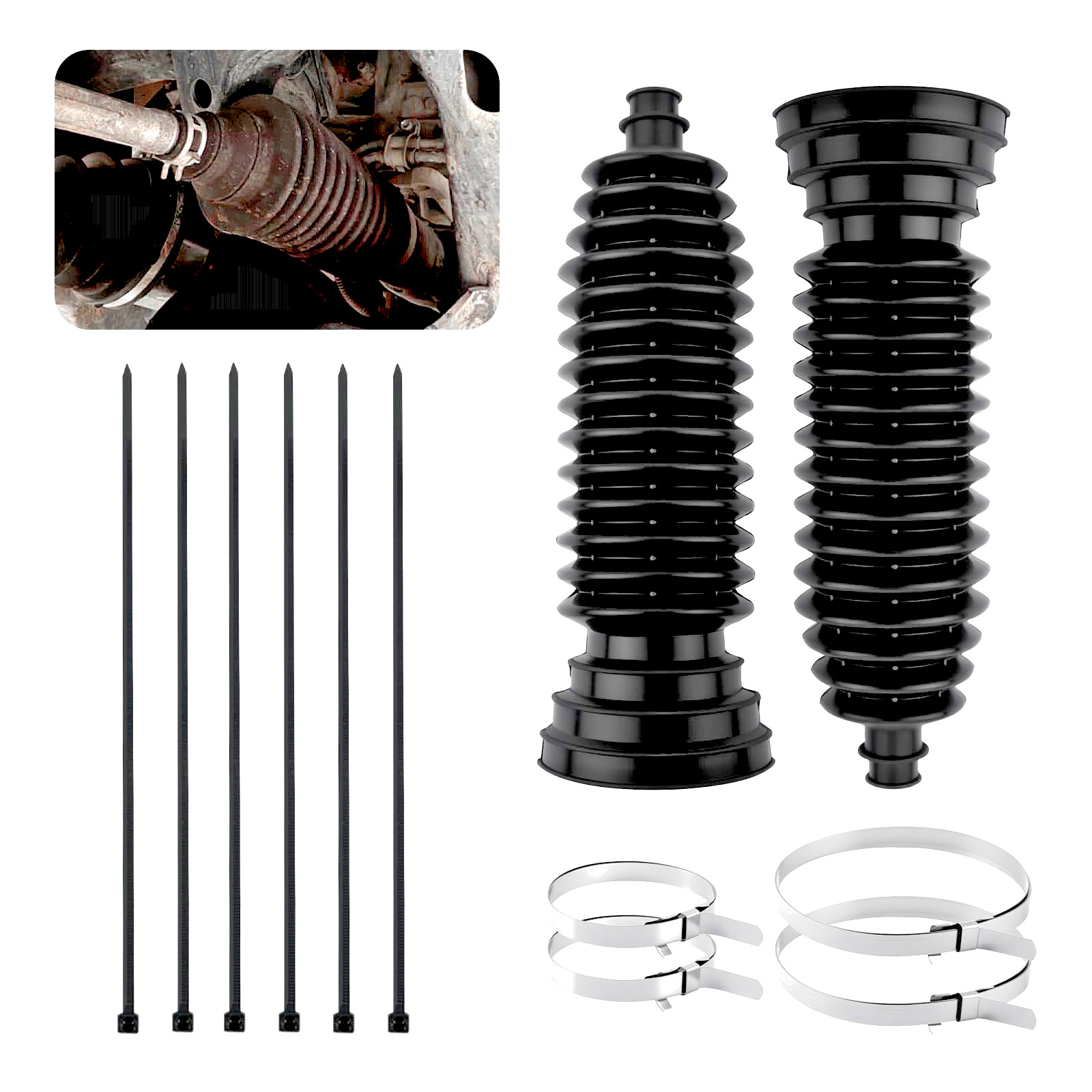 2PCS Inner Tie Rod Boot Kit,Multi-Size Adjutable Rack and Pinion Boot Kit