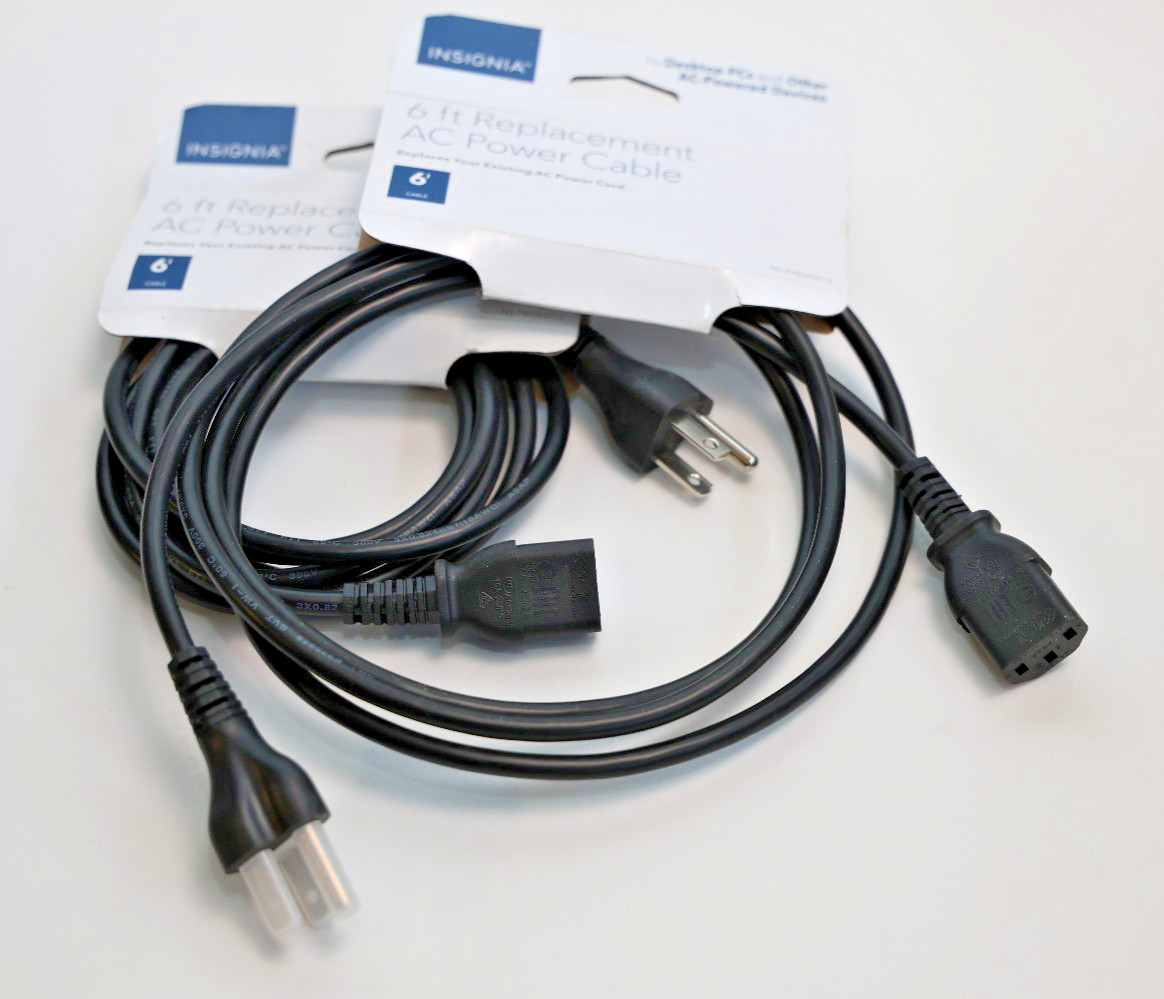 Insignia 6ft Replacement AC Power Cable Desktop, Printers, Receivers, Lot of 2