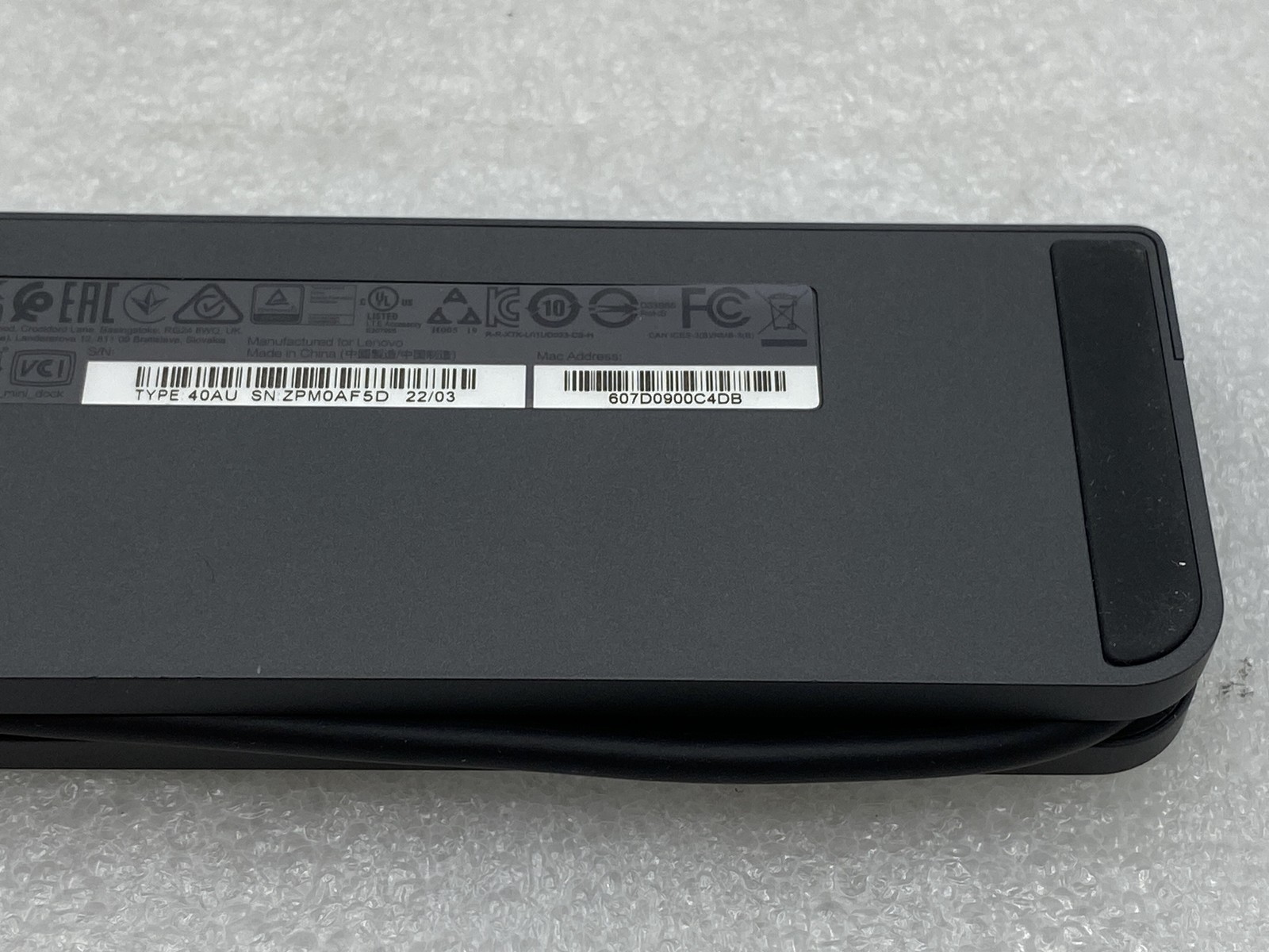Lenovo ThinkPad USB-C Mini Dock 40AU L01UD033-CS-H No Power Adapter - FREE S/H