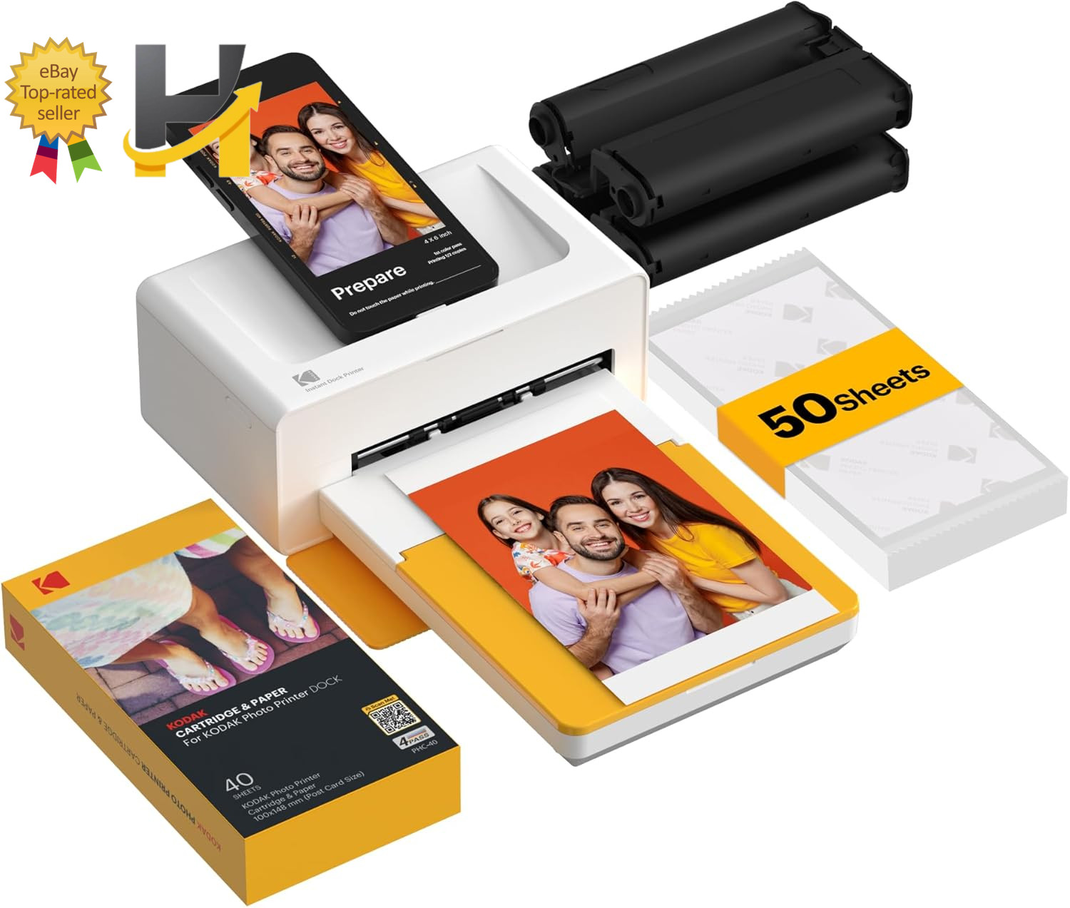 KODAK Dock plus 4X6'' Photo Printer, 50 Sheets, Docking & Bluetooth Smartphone P