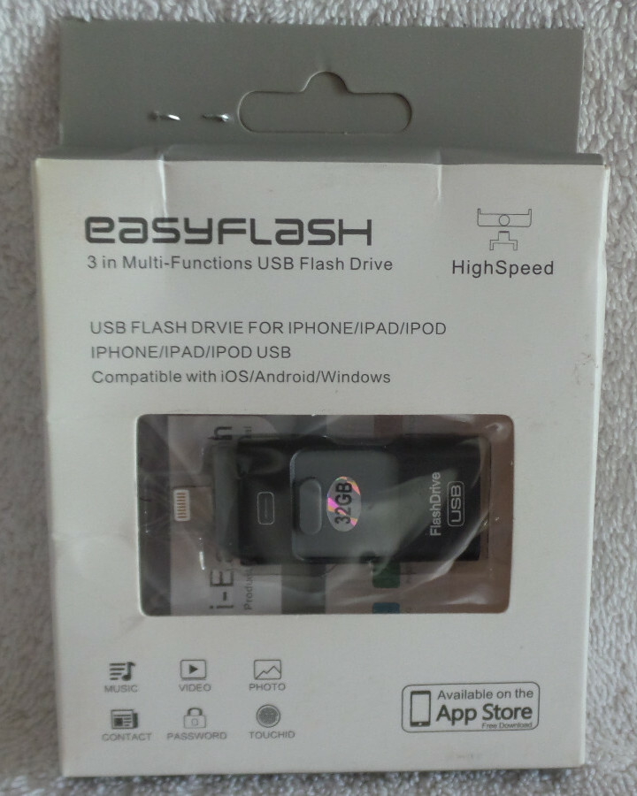 Easyflash - 32GB 3 in Multi Functions USB Flash Drive Black for Apple & Android