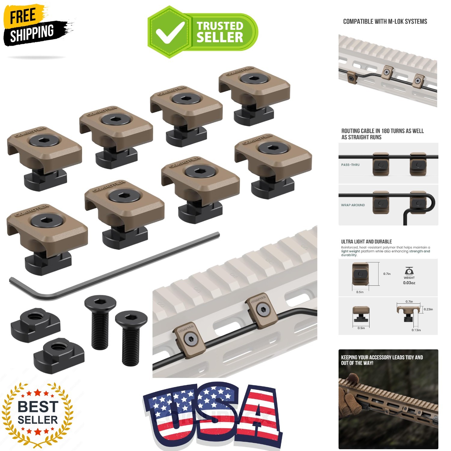Pressure Switch Cable Guides Compatible with M-LOK System, Flashlight Laser W...