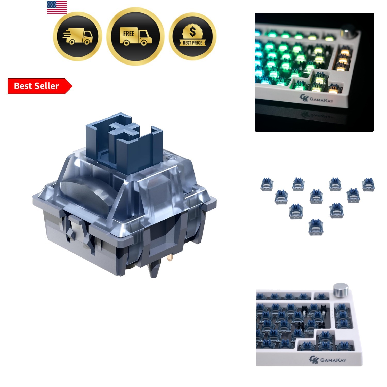 Pegasus Tactile Silent Keyboard Switch with LED Diffuser for Backlit Mechanic...