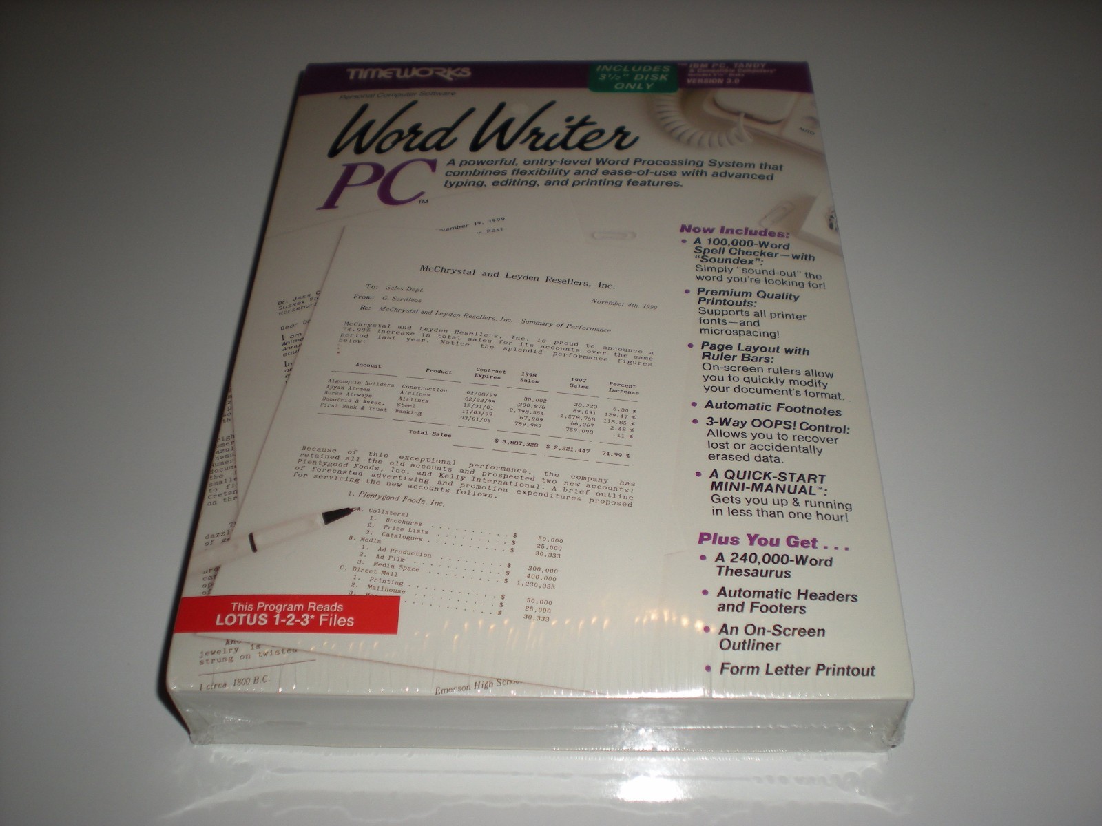 Timeworks WordWriter PC new in box Dos Word Processing Word Writer PC 3.5" only.