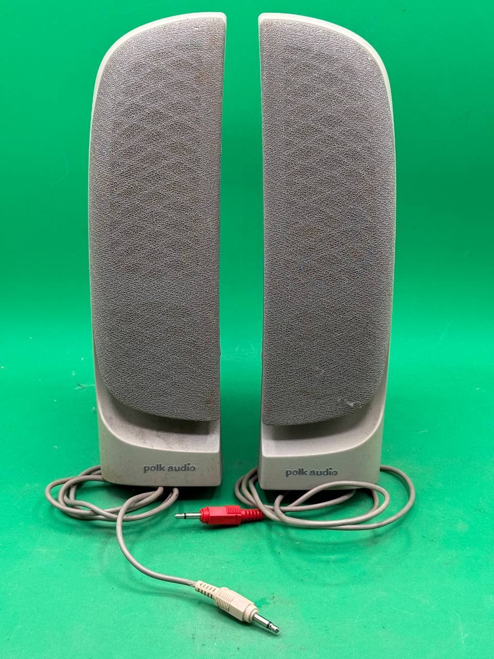 Lot of 2 Polk Audio Wired Computer Desktop Speakers Gray TC