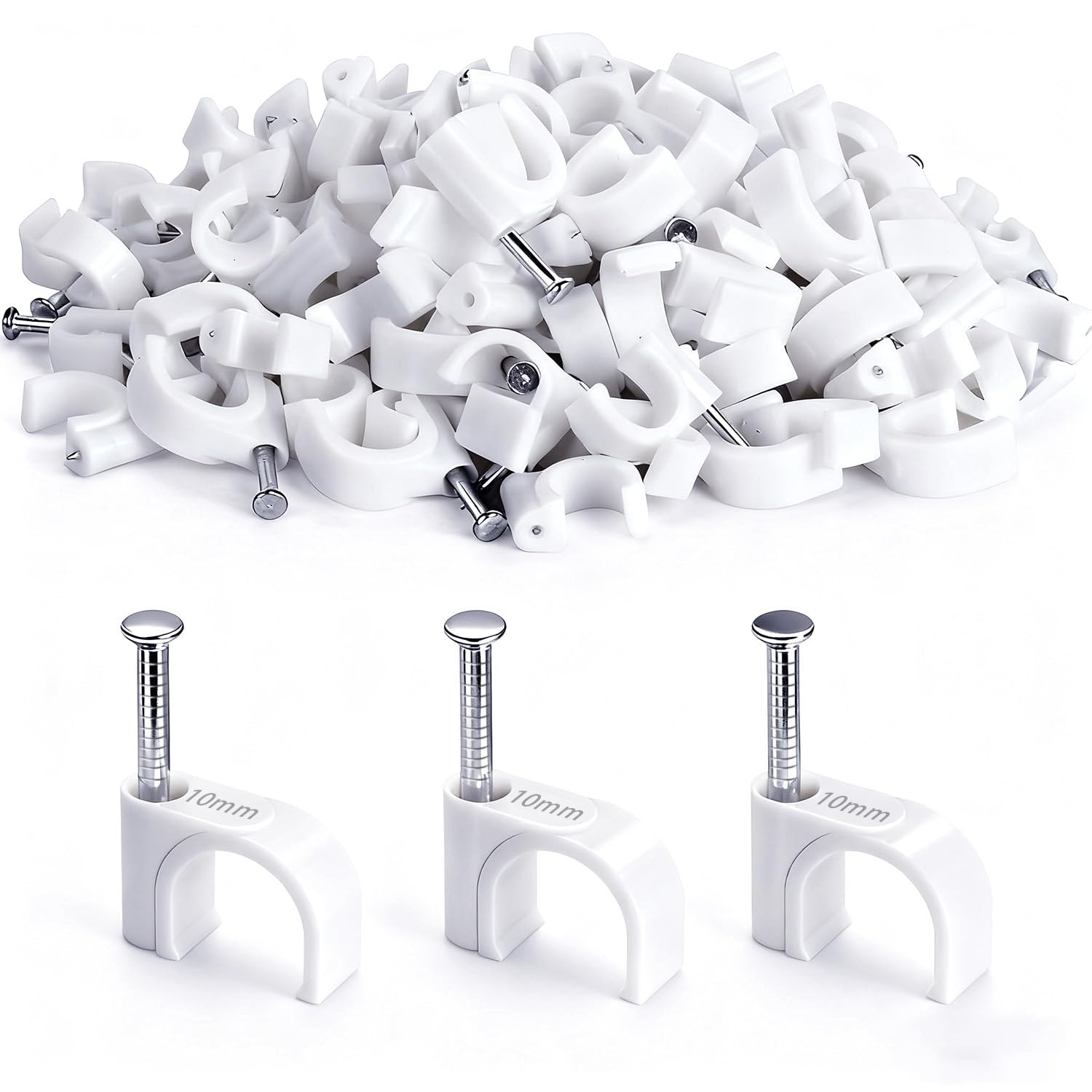 100PCS Cable Staples,10mm Cable Clips White,Cable Wire Clips Nail in Clips for R