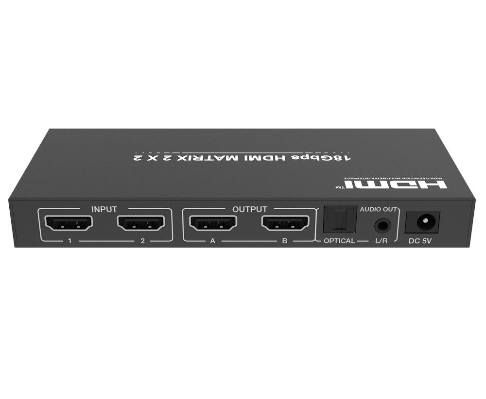 2x2 HDMI Matrix Switcher with Audio Extractor, 4K2K@60Hz, 18Gbps, HDCP2.2