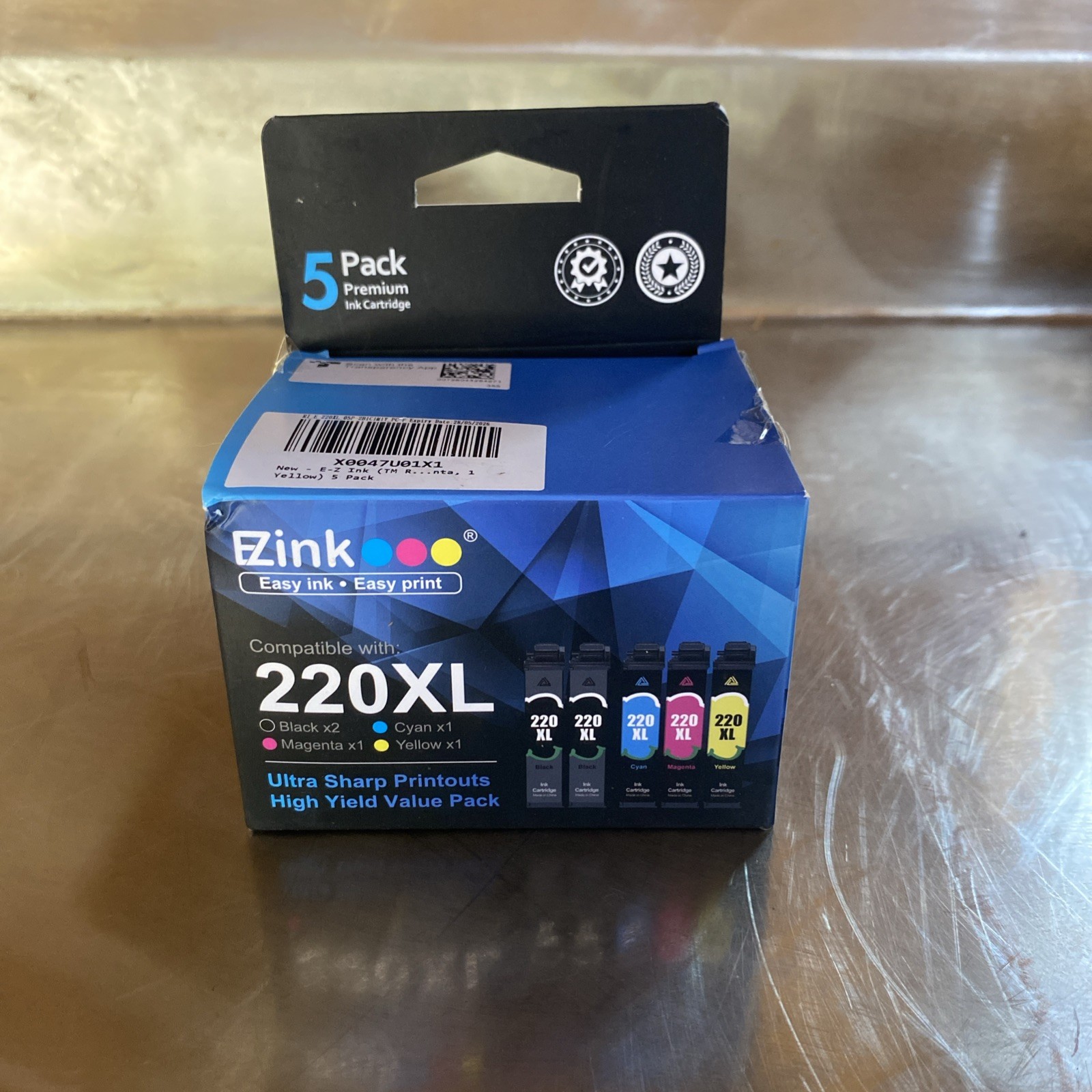 EZink 220XL 5 Pack Sealed- Black  x2, Cyan x1, Magenta x1, Yellow x1. Box open. 