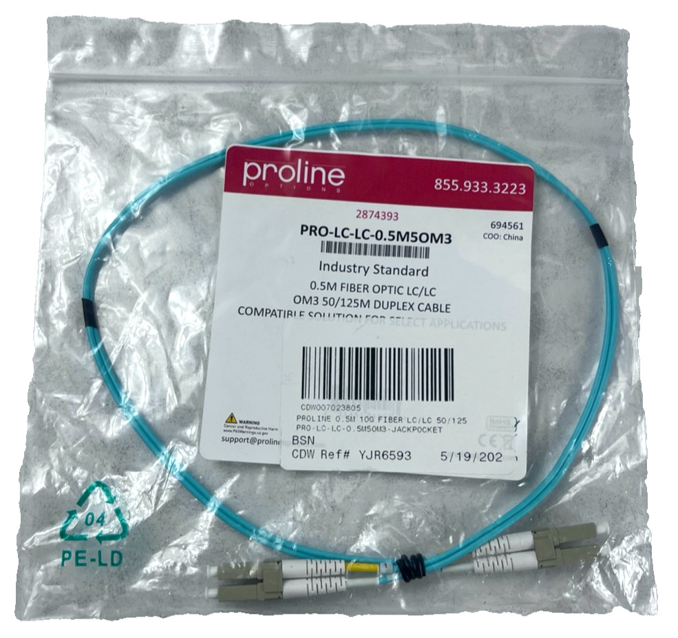 (QTY 4) 0.5M Fiber Optic LC/LC OM3 (50/125) 10G Duplex Cable PRO-LC-LC-0.5M50M3