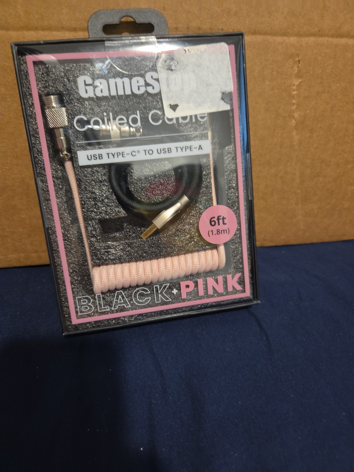 GameStop Coiled USB-C To USB-A Mechanical Keyboard Cable • BLACK + PINK · 6Ft.