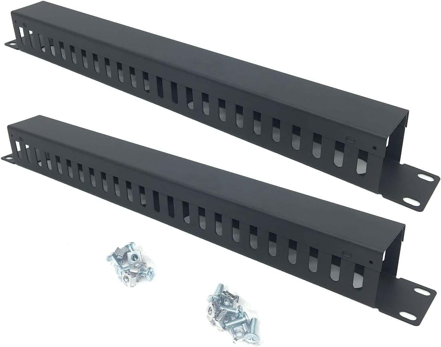 2 Pack 1U 19 Inch Cable Manager Horizontal Rack Mount 24 Slot Metal Finger Duct