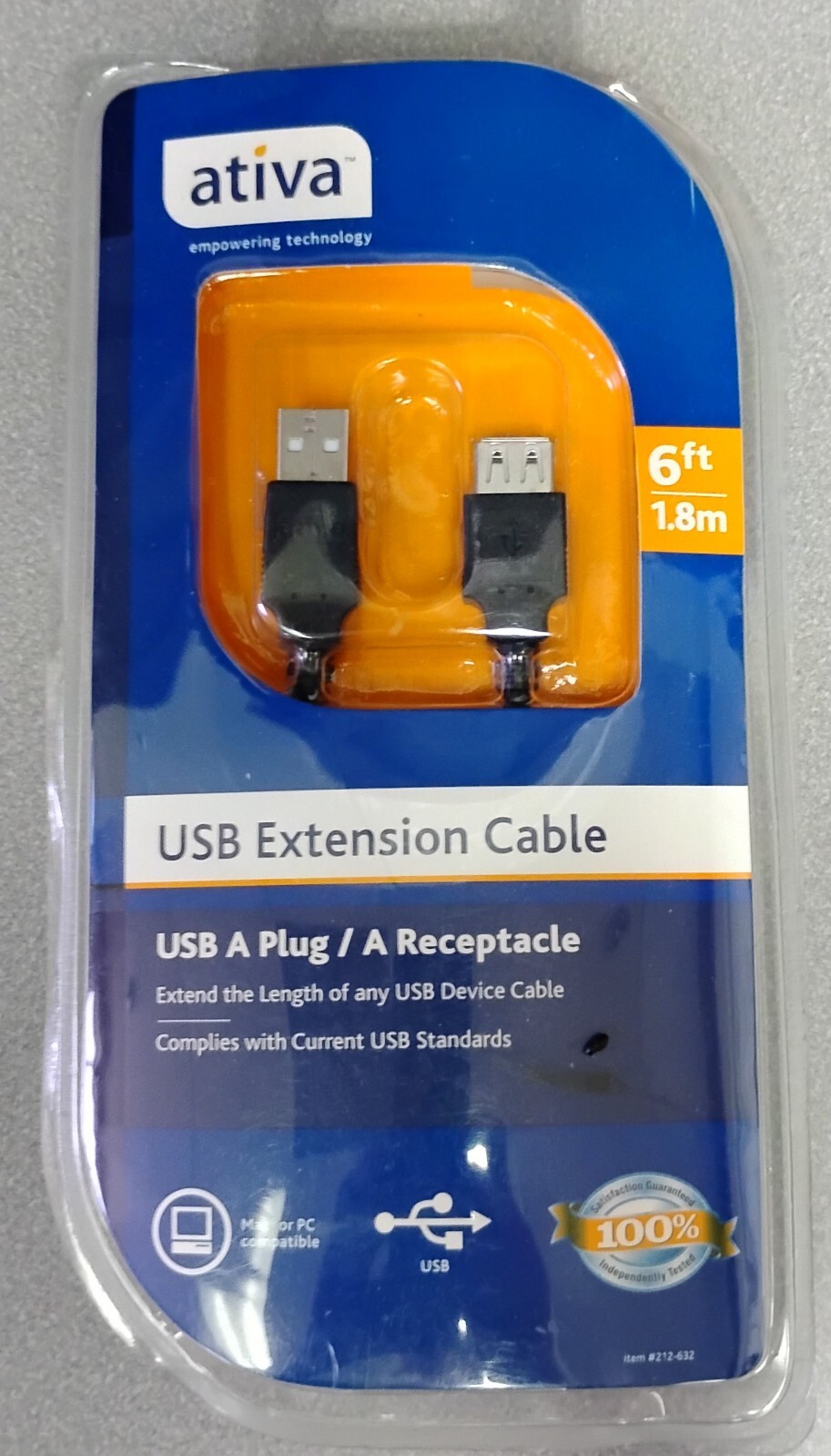 USB 2.0 Cable, high speed, Ativa-USB A Plug/B Plug - 480 Mbps Data Transfer 10ft